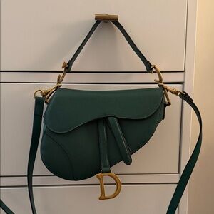 Dark Green Saddle Bag with Gold 'D' Charm